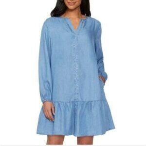 Buffalo David Bitton Women's Denim Dress Blue Long Sleeve Above Knee Henley XL